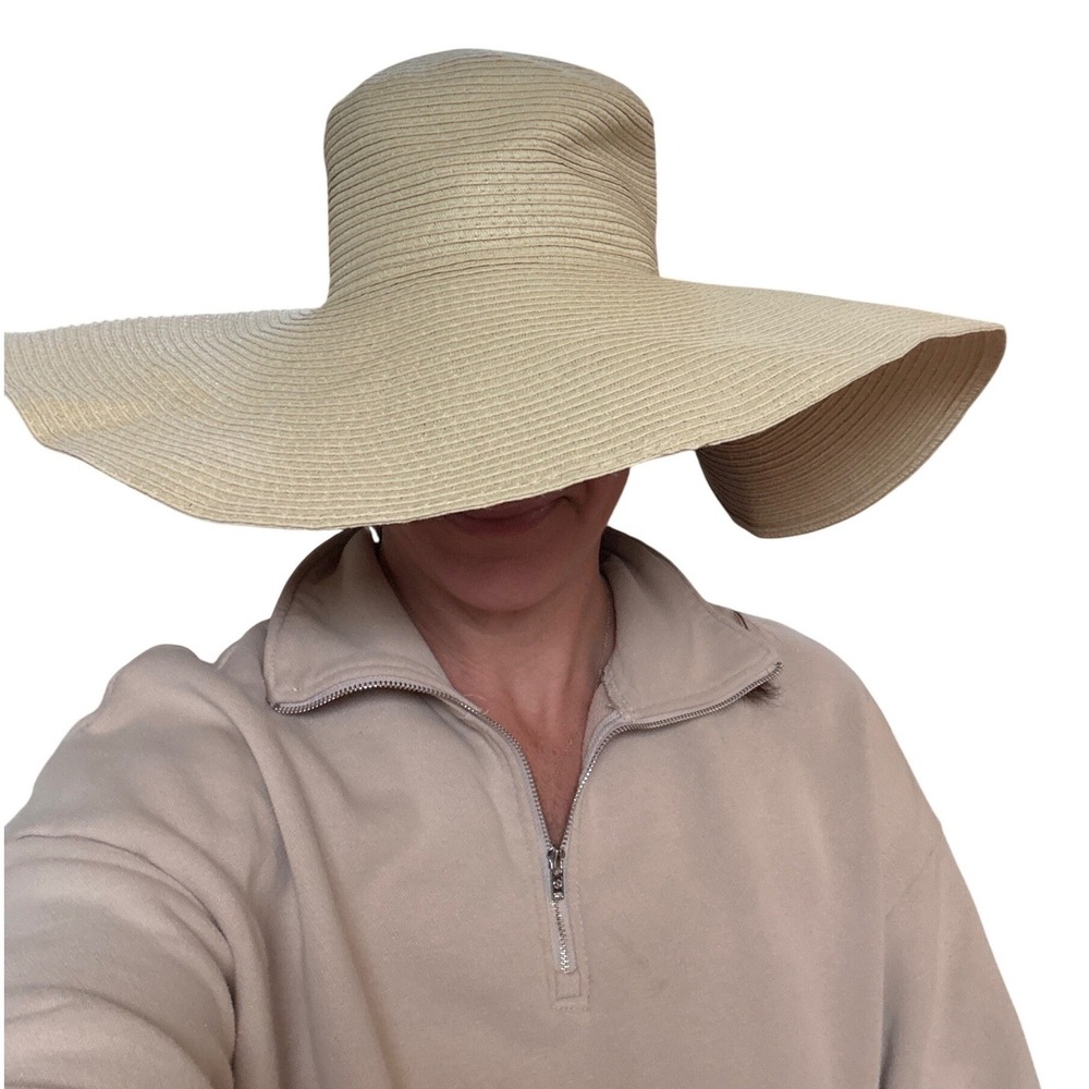 Sun Hat Women Tan Wide‎ Floppy Brim Straw Boho Summer Beach SIZE OS